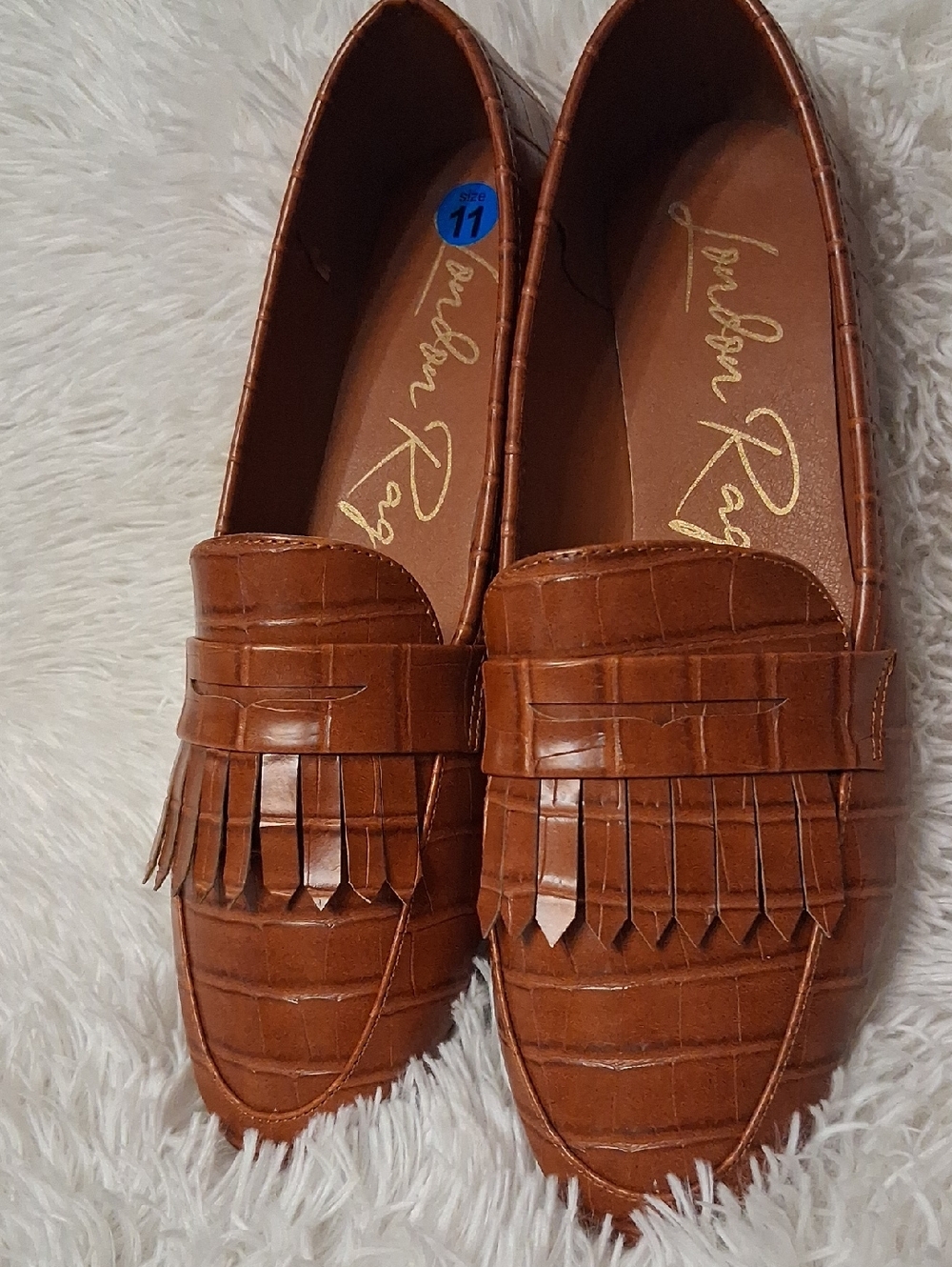Women's Tan Croc-Embossed Fringe Loafers - Picture 4 of 7